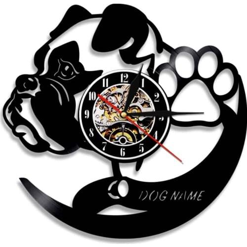 Custom Dog Name Wall Clock Pug House Animal Art Pet Puppy Vinyl Record Wall Clock Kids Room Decor Handmade Vintage Gift
