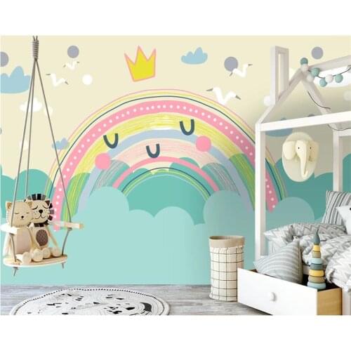 Beibehang Customize new Nordic hand-painted rainbow small animal childrens room background wallpaper wall papers home decor