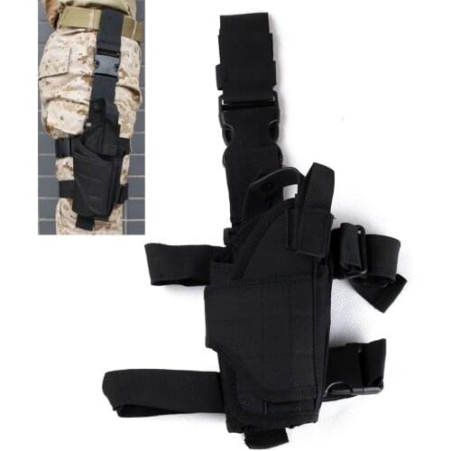 Weapon Hunting Adjustable Tactical Pistol Gun Drop Leg Thigh Holster Pouch Holder With Mag Pouch Right Hand Black