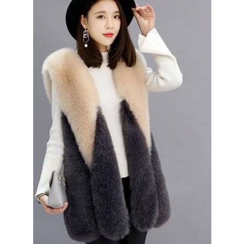 2021 Autumn Winter Fashion Faux Fur Vest Fur Coat Fur Vest Warm Section Color Long Fox Fur Vest