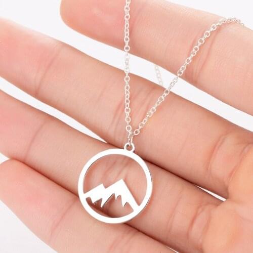 Sasusp Classic Sketch Snow-Mountain Choker Necklace Women Stainless Steel Mountain Chain Necklaces For Kids New Year Gift