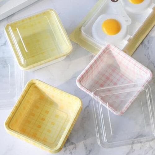 Simple Plaid Cake Box Disposable Plastic Lid Container Dessert Salad Sushi Takeaway Picnic Bento Box