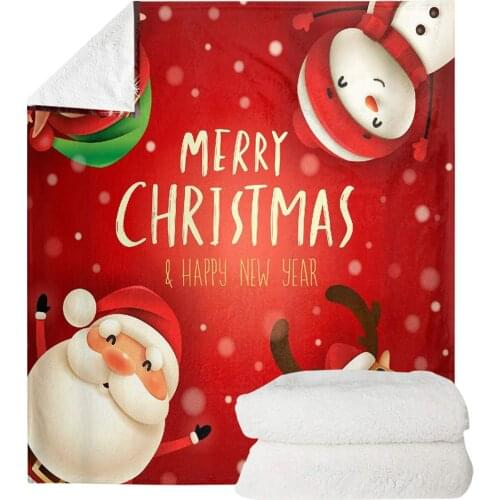 Christmas Red Throw Cover Flannel Soft Cozy Throw Blanket Universal Cute Santa Snowman&Elk Design Plush Couch Sofa Decorative