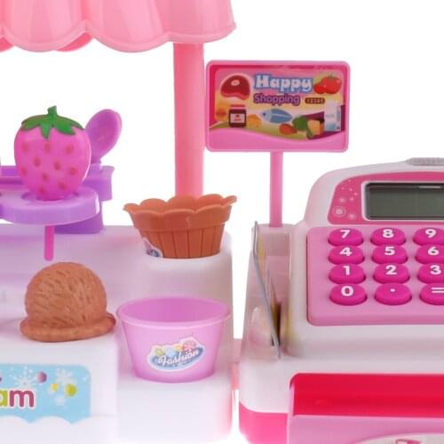 Pink Plastic Ice Cream Store Cash Register Set Kids Pretend Play Games
