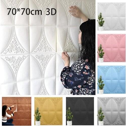 3D Pattern Self-adhesive Embossed Foam Wall Sticker 70*70cm Waterproof Wallpaper for Home TV Background Living Room Decoration