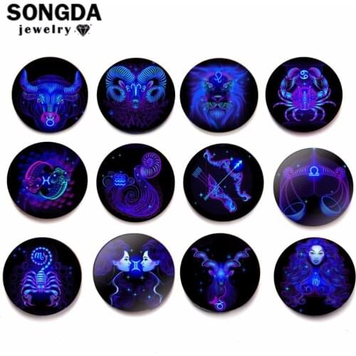 SONGDA 5pcs/Lot 12 Constellations Glass Cabochon 25mm Handmade Zodiac Sign Photo Glass Cabochon Supplies Jewelry Accessories