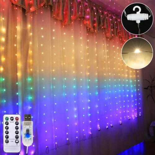 New USB Eight Function With Remote Control Curtain Light LED Copper String Fairy Lights Christmas Garlands For Wedding Decor