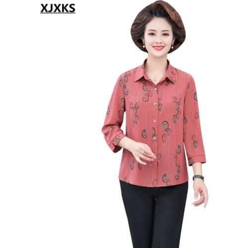 XJXKS Fashion printed women lapel shirt 2021 spring autumn new loose plus size single breasted blouse women top
