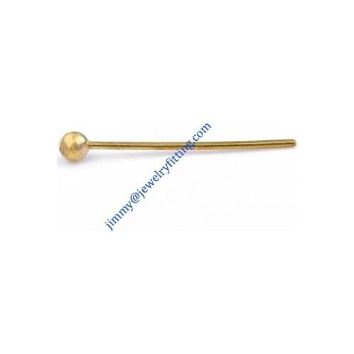 Jewelry Making findings Raw brass Ball Pins Ball pin with beads 0.5*15mm with 1.8mm ball shipping free