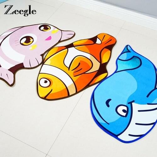 Zeegle Fish Shape Door Mat Non-slip Bathroom Carpet Absorbent Kitchen Mat Welcome Entrance Mats Flanne Rugs Kid Room Decor Rug