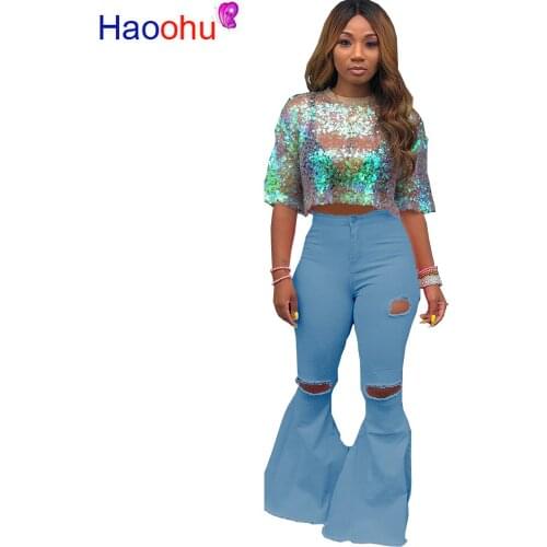 Women autumn new mid-waist zipper fly hole denim flare long pants vintage streetwear jeans classic jean trousers