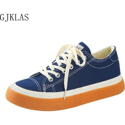 Blue Canvas Shoes Platform Sneakers Oxford Shoes for Women Chunky Sneakers Casuales Woman Flats Lace-up Vulcanize Shoes Trainers