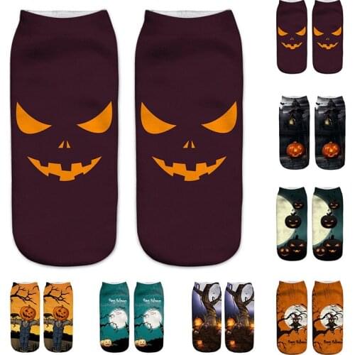 Hot Sale Classic Autumn Winter Retro Women 3D Halloween Pumpkin Printing Painting Female Casual Cotton Short Sports Socks