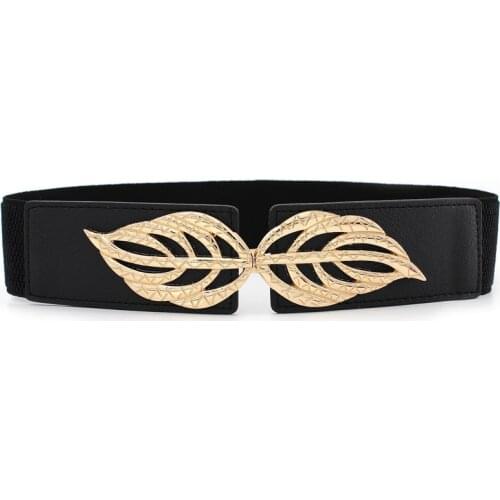 Women Fashion Elastic Metal Leaf Buckle Belts For Women Dress Accessories Retro Waistband Women Belt