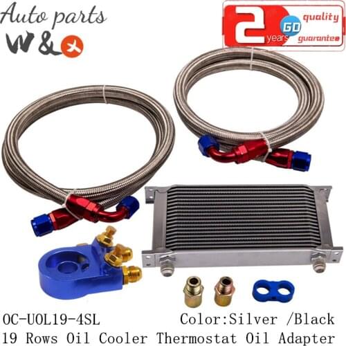 10-AN 19 Rows Oil Cooler + Thermostat Sandwich Oil Adapter Engine Oil Radiator + Oil Cooler Hose OC-UOL19-4SL