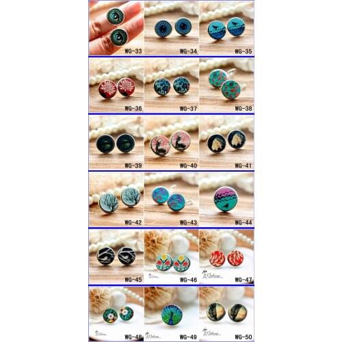 10PCS Noholes 3D Embossed 16mm Round Coloured Drawing pattern Laser Cut wood Cabochon beadsDIY for Rings,Earring,Necklace(33-50)