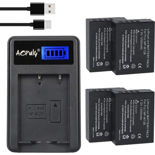 4Pcs 1200mAh NP-W126 NP W126 NPW126 Batteries + LCD USB Charger for Fujifilm Fuji X-Pro1 XPro1 X-T1 XT1, HS30EXR HS33EXR X PRO1