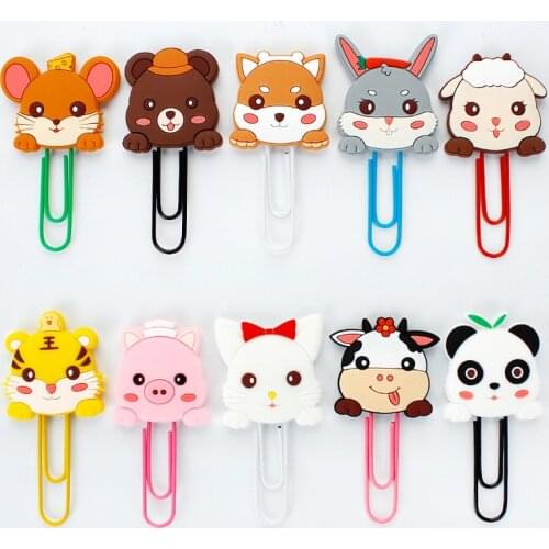 5 pcs/lot Cute Cartoon Animals Silicone Paper Clip Bookmark Index Teacher Gift Bookmarker Metal School Office Supply Stationery
