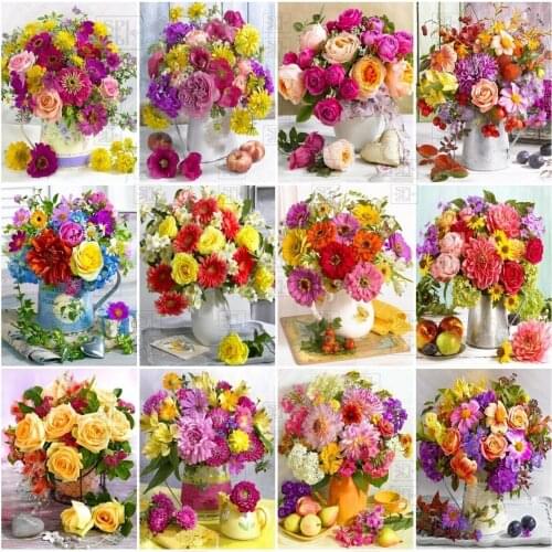 5D Diamond Embroidery Cross Stitch Rose Daisy Diamond Painting Full Square Round Flower Mosaic Home Decor Hanging Pictures Gift
