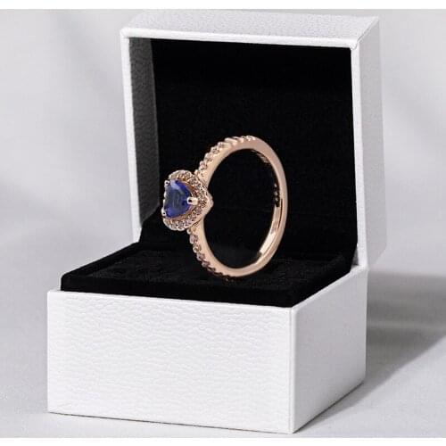 925 Sterling Silver Sparkling Blue Elevated Heart Rings For Womem Silver Ring with Rose Wedding Anillos Jewelry Christmas Gift