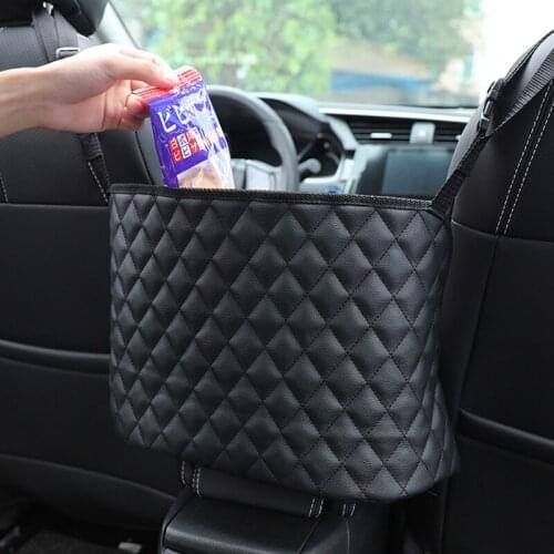 Large Capacity Car Seat Storage Bag PU Leather Car Net Pocket Handbag Holder Portable Auto Interior Seat Organizer Bag Stowing
