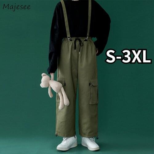 Pants Women Loose Pockets Boyfriend Ulzzang Chic High Waist Shirring Cool Girls S-3XL Oversize Strap Solid Casual All-match New