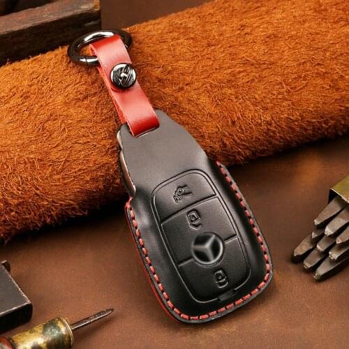 Car key case is suitable for Mercedes-Benz benz leather key cover handmade retro crazy horse leather keychain leather shell