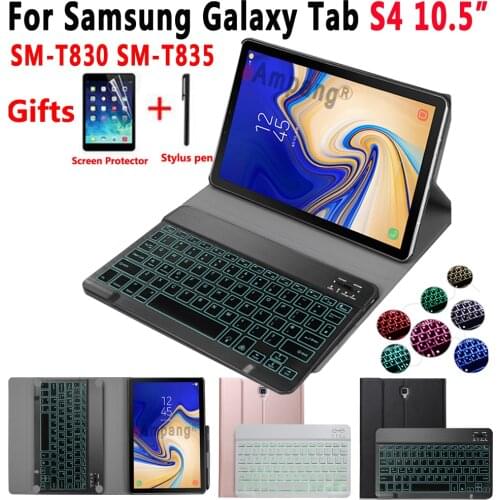 Light Backlit Keyboard Case For Samsung Galaxy Tab S4 10.5 SM-T830 SM-T835 T830 T835 Tablet Leather Cover Bluetooth Keyboard