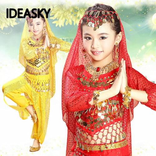 Cheap belly oriental indian clothes children bollywood costume set pants top child kid bollywood dance costumes for kids dress
