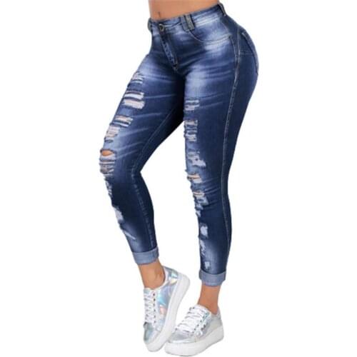 Summer Jeans Women Ripped High Waist Trousers Skinny Denim Jeans Hollow Bleached Long Pants Streetwear Female 2021 5XL