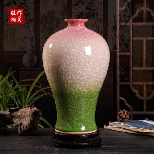 Ceramic vase with cracked glaze and sliced jade in Jingdezhen China handmade
