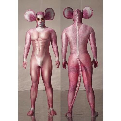 Rat Pattern Cosplay Costume Elastic Skinny Jumpsuit Crystals Long Sleeve Women Singer Dancer Nightclub Performance Stage Wear