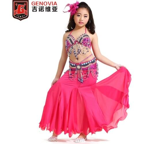 Kids Girls Belly Dance Costume Children Belly Dancing Clothes 3-piece (top,belt,skirt) 8 Colors