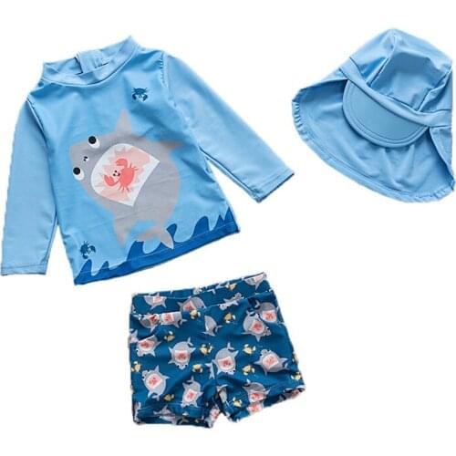 New Arrival Lovely Cartoon Whale Pattern Boy Two Piece Split Swimsuit With Swimming Cap Boy Beach Sunscreen Surfing Swimsuit