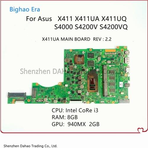For S4000V S4200V S4200VQ X411U X411UA X411UQ X411UR X411UF Laptop Motherboard With Intel i3 CPU 940MX 2G-GPU 8G-RAM