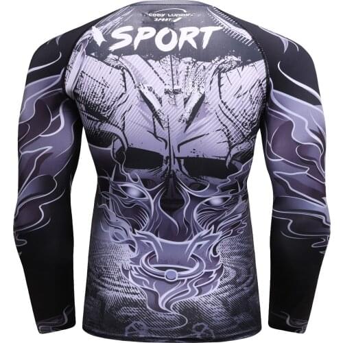 Fashion MMA Running T-Shirt Rashguard Men Long Sleeve T Shirts Bodybuilding MMA Clothing Sport Tops 3D Print T Shirt