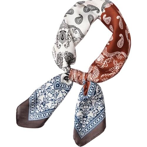 MoriBty 70cm Women Silk Square Scarf Hijab Foulard Femme Paisley Bandanas Hair Ribbon Headband Sexy Top Tie Neckerchief Mujer