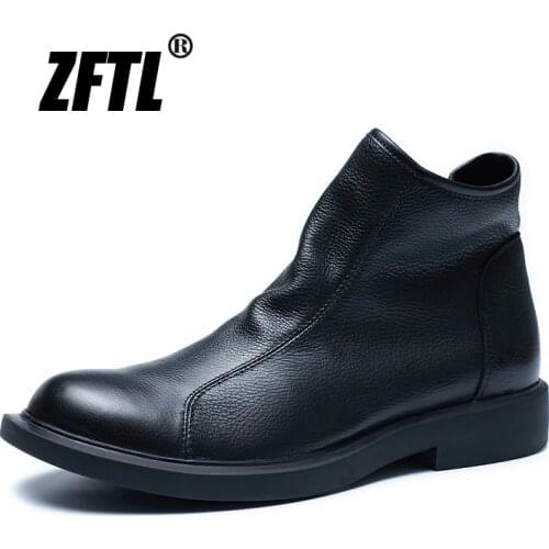 ZFTL NEW mens Martins boots male Genuine Leather handmade casual shoes mens High-top Soft bottom business men ankle boots 167