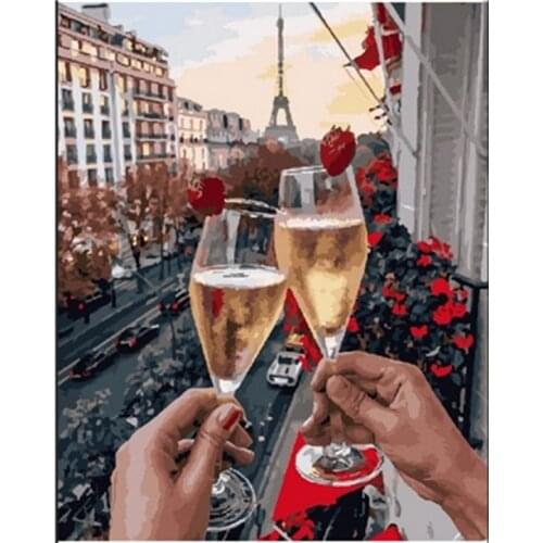 Painting By Numbers DIY Dropshipping 40x50 50x65cm Romantic couple toast 5 Still life Canvas Wedding Decoration Art picture Gift