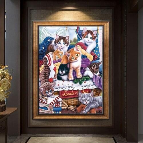 Needlework DIY Cartoon Printed Canvas Cross Stitch Sets For Embroidery Animals 11CT Full Embroidery Pet Cat Home Decoration New