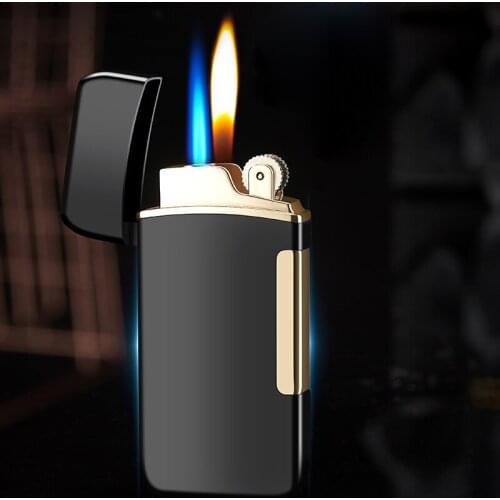 Unusual Metal Double Fire Grinding Wheel Lighters Butane Gas Lighters Mini Flint Cigarette Cigar Lighter Gadgets For Men