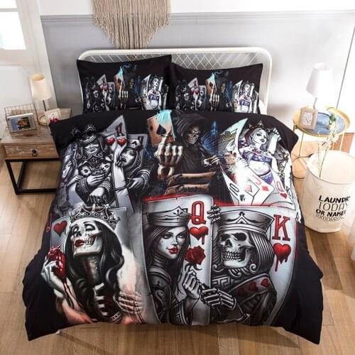 Couple sugar Skull Playing cards QK Bedding Set 3D poker Pillowcases Duvet Cover Quilt Cover For Kids Queen King Sizes Bedspread