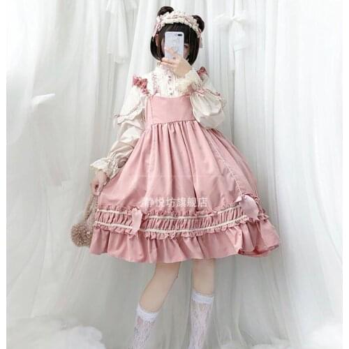 Retro Gothic Dress Lolita Sweet OP Kawaii jsk Spaghetti Strap Dress Long Sleeve Cute Cos Loli Dress Vestidos