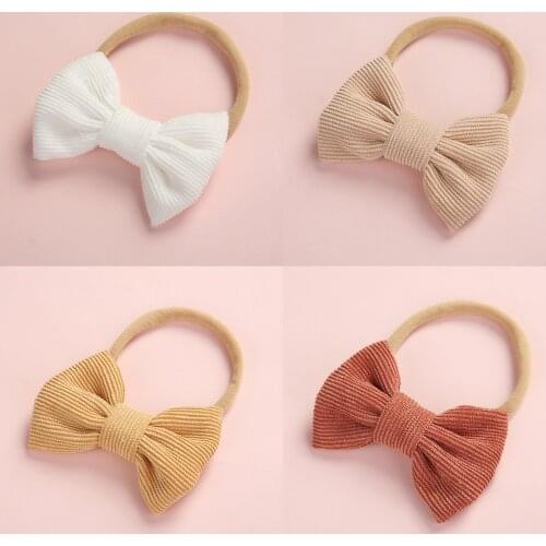 4 pcs/lot , Winter Corduroy BOW Hair Clip or Headband, Hand Tied Bow Nylon Headbands, Baby Shower Gift, Girls Hair Accessories