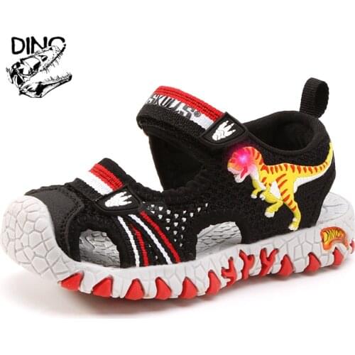 DINO Kids T-Rex LED Sandals 2021 New Summer Shoes Little Kids Lighting Fashion Breathable Boys Closed Toe Outdoor Beach Sandals