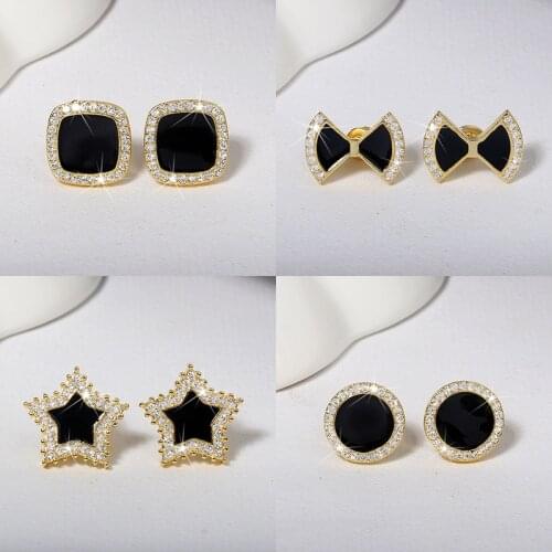 Trendy Lab Black Agate Diamond Stud Earring 925 sterling silver Bijou Party Wedding Earrings for Women Bridal Charm Jewelry Gift