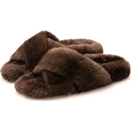 European Station Mink Fur Slippers Autumn And Winter New European And American Fur One Wool Sole Shoes Lazy Drag Warm To Wear