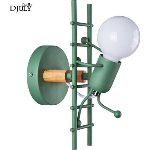 Nordic ladder man metal wood wall lamp for kids bedroom bedside bathroom mirror light indoor lighting stairs led sconces lamps