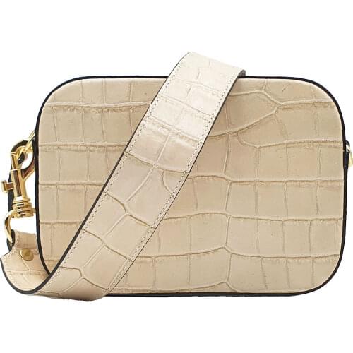 Bag female cross body Imola, genuine leather under the reptile, Italy, wide leather belt, small