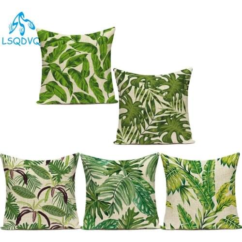 Tropical Rainforest Green Palm Monstera Leaf Polyester Decorative Pillows Sofa Cushion Cover Pillow Case For Home Living Room